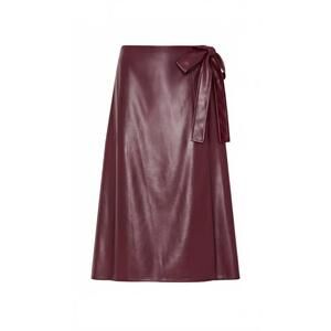 NEW MILLY women vegan leather bow midi skirt in deep burgundy